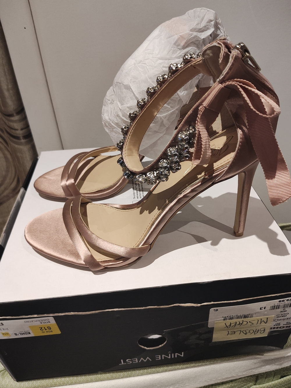 Jewel Badgley Mischka Blush Pink Satin Crystal-Ankle Strap Sandals 7.5